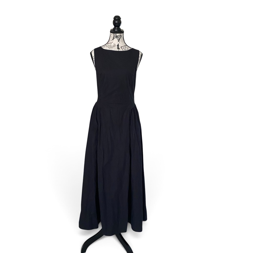 Wilfred Midi Dress Womens 10 Black Open Back Sleeveless Fit Flare Aritzia